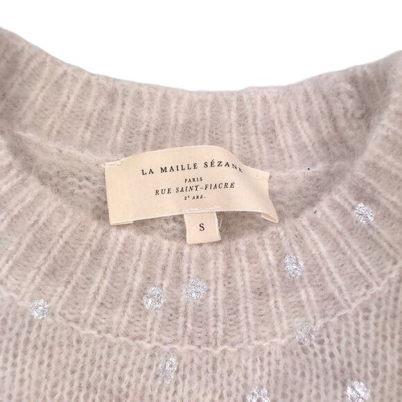 Sezane Ludivine Jumper Sweater Womens Small Beige Silver Polka Dot Mohair Wool - Picture 5 of 11